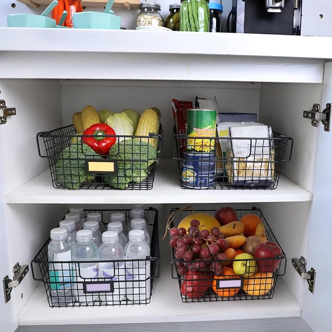 4 Pack [ XXXL Large ] STACKABLE Wire Baskets for Organizing - Pantry Storage and Organization Metal Bins for Produce, Food, Fruit - Kitchen Bathroom Closet Cabinet, Countertop, Under Sink Organizer - Image 5