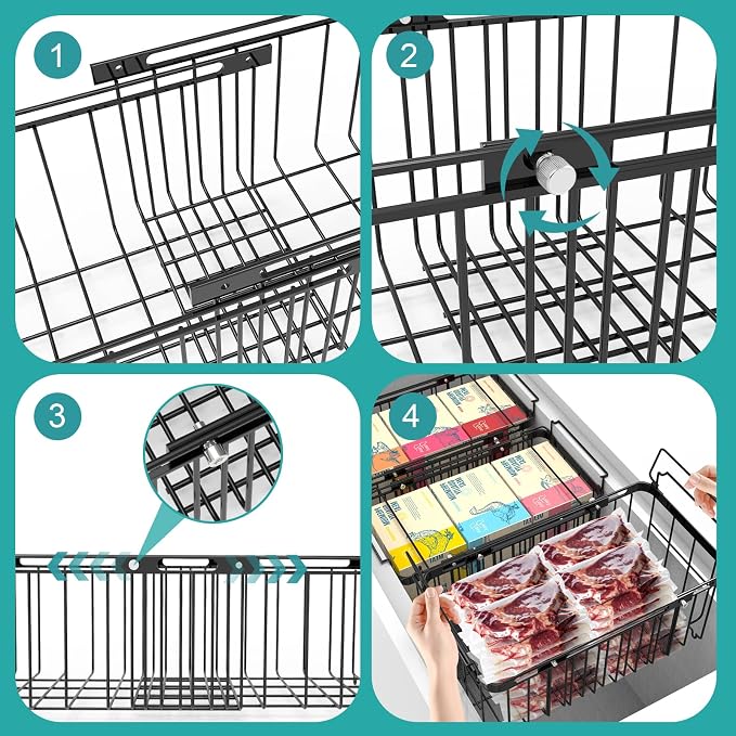 Freezer Organizer Bins, 2 Pack Expandable Stackable Chest Freezer Containers with Hanging Handles, Adjustable From 14.6" to 24.8" Storage Baskets for Fridge, Deep Freezer, Cabinet, Kitchen, Pantry - Image 7