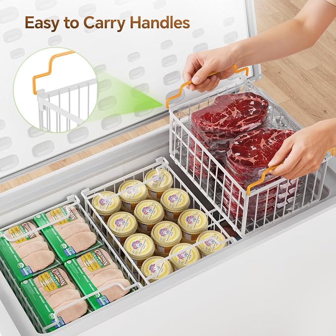 Freezer Organizer Bins, 6 Pack Enlarged Baskets for 5-9 Cu.FT Deep Freezer | Stackable Chest Freezer Organizer Bins, Foldable with Handles, White Storage Container Baskets for Sort Frozen Meats - Image 4