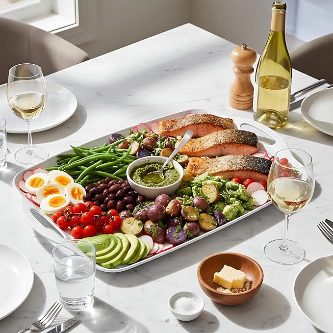 TP Melamine Serving Trays with Handles, 17” x 12”, Set of 2, Pure White | Rectangular Trays, Serving Platters for Food and Meat, Dishwasher Safe, Lightweight, Break-resistant - Image 4