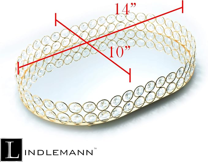 Crystal Vanity Tray Decorative Mirrored Dresser Perfume Trays for Makeup Cosmetic Storage Jewelry Trinket Storage Organizer for Bathroom Countertop Home Décor (Oval, 14x10in, Gold) - Image 2