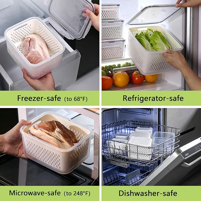 5 Pack Fruit Storage Containers for Fridge,Produce Container for Fridge with Removable Colanders,Leakproof Refrigerator Organizers and Storage for Produce Berry Vegetable Salad Meat Food Keep Fresh - Image 7