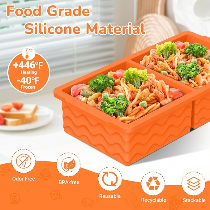 Silicone Freezer Trays with Lid (4-Pack), 1-Cup, 2-Cup, 1/2-Cup & 2-Tbsp Silicone Freezer Molds, Stackable Soup Freezer Meal Prep Containers,Ice Cube Tray for Making Sauce,Smoothies,Yogurt Bites - Image 2