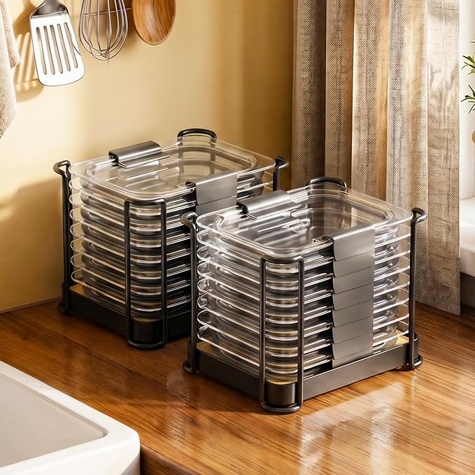 MOUKABAL Metal Lid Organizer for Rubbermaid Brilliance, Kitchen 2-Pack 1 | Fits 1.3,3.2,4.7 Cup Rubbermaid Brilliance lids/Space-saving upright storage/Metal frame with bamboo base/Ready to use - Image 8