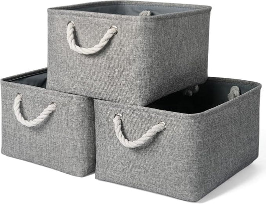 Storage Bins - 3PCS Fabric Storage Baskets for Organizing Shelves | Large Basket Closet Organizer for Home Shelf Dog Laundry Organization | Collapsible Storage Cubes W/Handles by TheWarmHome