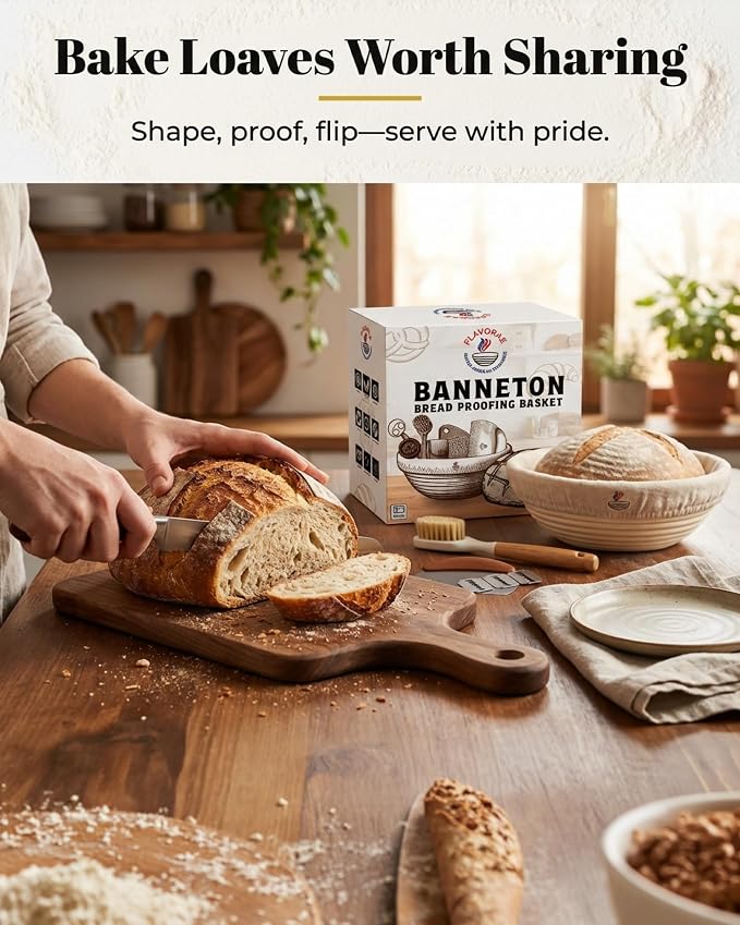 Banneton Bread Proofing Basket with Liner – Natural Rattan Dough Riser with Sourdough Baking Accessories, Artisan Bread Loaves, Homemade Bread Making - 9” Round Sourdough Starter Kit - Image 5