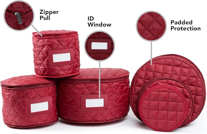 Covermates Keepsakes Dish Storage Set – Padded China & Dinnerware Storage Cases with Dividers, Cup & Stemware Storage, Quilted Polyester Protection, ID Window, Red - Image 2