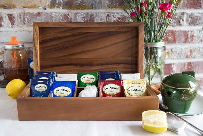 Ironwood Gourmet Rectangular Vauxhall Double Tea Box, Acacia Wood,Brown, 10 Compartment | Store & Display Your Tea Bag Collection | Beautiful Acacia Wood Tea Box Organizer With Lid | Stores Jewelry & Craft Supplies - Image 3