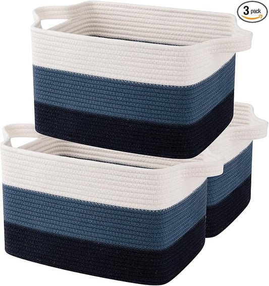 OIAHOMY Storage Basket, Woven Baskets for Storage, Cotton Rope Basket for toys,Towel Baskets for Bathroom - Pack of 3, Gradient Blue by MasterofSpaceOptimization