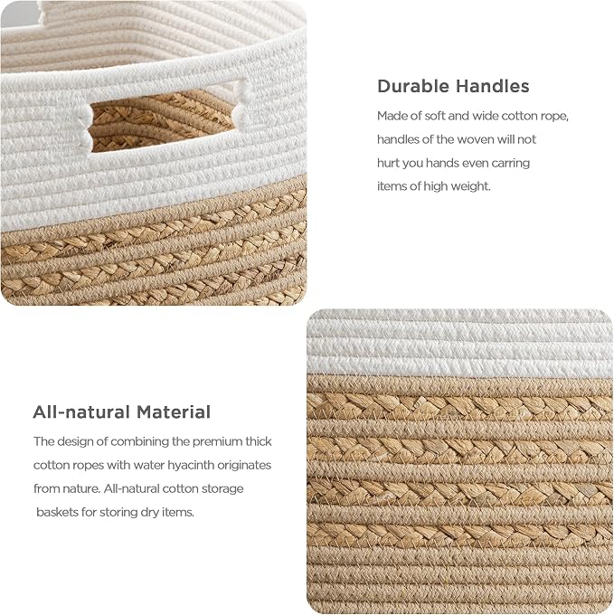 UBBCARE Set of 4 Storage Cubes 13 X 13 X 13 in, Water Hyacinth Storage Bins for Shelves, Toys, Book, Storage Baskets with Handles, Cotton Rope Woven Baskets for Organizing, Brown - Image 6