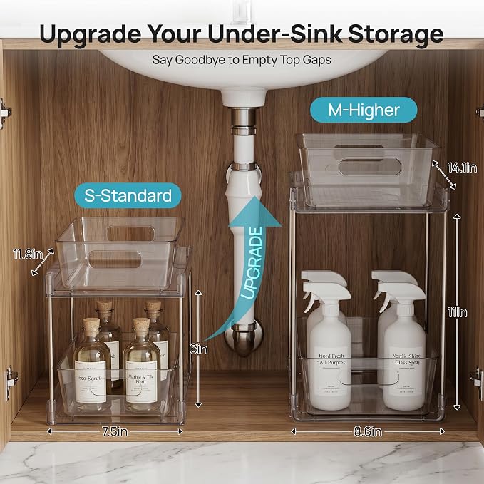 Vtopmart 2 Pack Larger Higher Pull Out Bathroom Under Sink Organizer (M-Higher) - Image 3