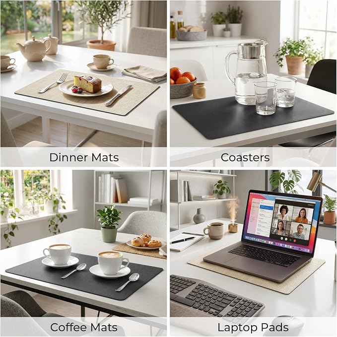 Romanstile Vinyl Placemats Set of 4, Reversible Faux Leather Heat Resistant Wipeable Table Mats, Waterproof Washable Non-Slip Table Placemats for Dining/Kitchen/Party/Outdoor (Black Beige, 12" x 17") - Image 5
