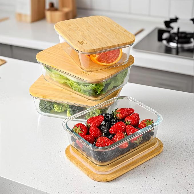DE Glass Food Storage Containers with Bamboo Lids, (4, Pack 2 x 35oz & 2 x 51oz) Pack Meal Prep Glass Containers Safe for Microwave, Oven, Freezer and Dishwasher, BPA Free - Image 9