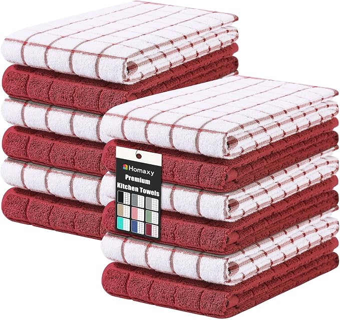 Homaxy Large Premium Cotton Kitchen Towels 16"x 28", 12 Pack, Rust | Natural Ring Spun 390 GSM Dish Towels, Super Absorbent Terry Kitchen Hand Towels, Soft Tea Towels with Hanging Loop by Homaxy