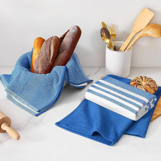 Homaxy Cotton 380 GSM Premium Kitchen Towels, 18"x 28", 6 Pack, Blueberry | Soft and Absorbent Terry Dish Towels, Multipurpose Tea Towel Set with Hanging Loop, 3 Styles Kitchen Hand Towels - Image 6