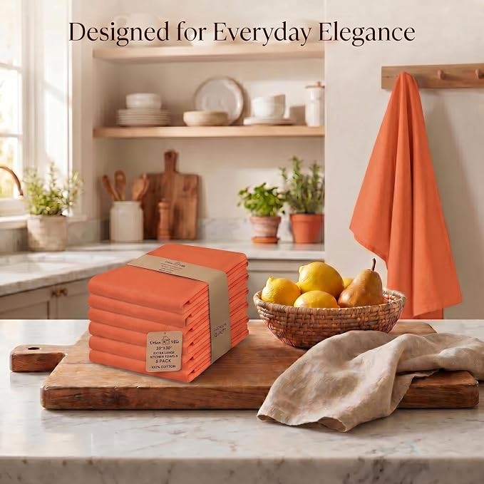 Urban Villa Kitchen Towels Cotton Dish Towels 20”x30” (Set of 6) Orange - Image 5