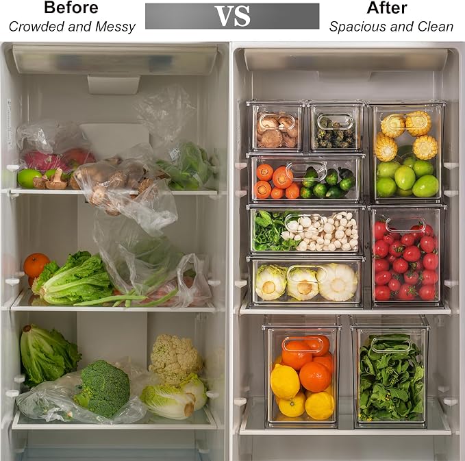 Taiuloo Clear Stackable Storage Drawers - 9.51 Quart Large Plastic Organizer Bins with Pull-Out Drawer, Kitchen Fridge, Bathroom Vanity & Pantry Cabinet Organization - Image 4