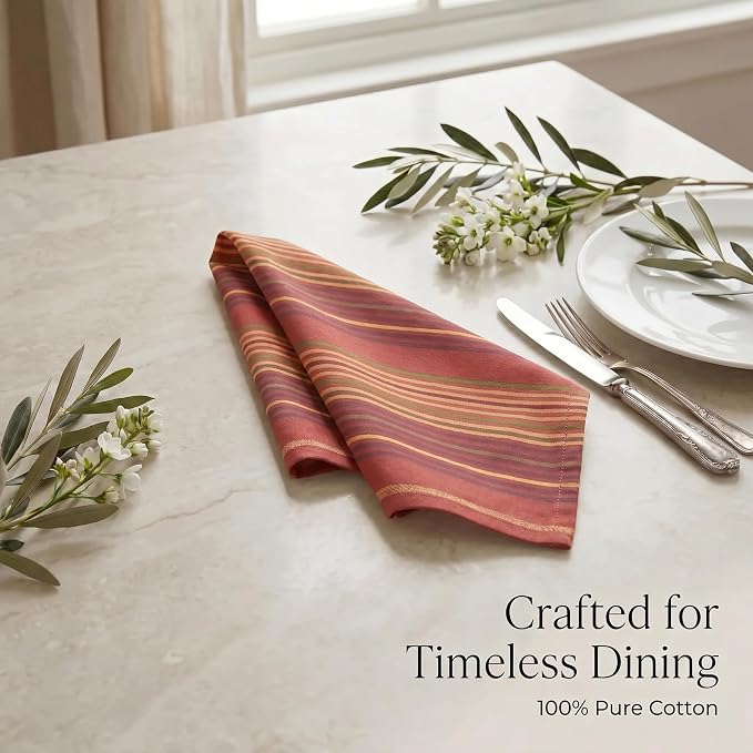 Urban Villa Cloth Napkins Cotton 20x20 (Set of 12) Fall Stripes - Image 8