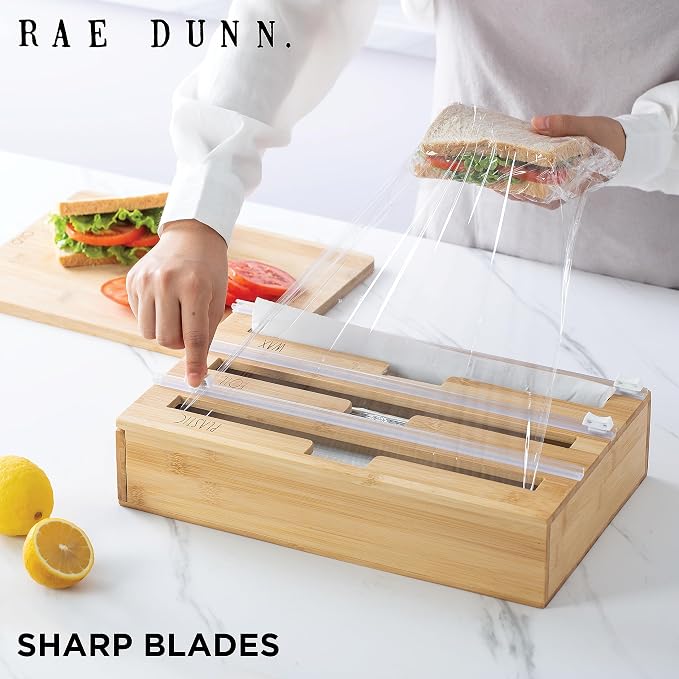 Rae Dunn Bamboo Bag Organizer for Kitchen Drawer - Durable Wood Organizer for Kitchen Storage - Holds Gallon, Quart, Snack, Sandwich Size Baggies, Plastic Wrap and Foil - Image 4
