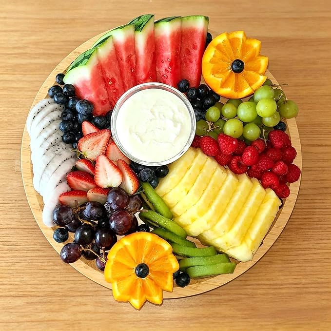 JOIKIT 3 Pack 10 Inch Bamboo Round Platter, Fine Polished Round Wood Plates Bamboo Serving Tray for Holding Fruit, Bread, Cheese, Nut, Coffee, Tea, Plant Saucer - Image 7
