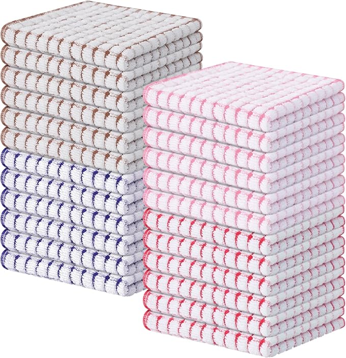Kitinjoy Cotton 24 Pack Terry Kitchen Dish Cloths, Mix Colour | 12 x 12 Inches Super Soft and Absorbent Dish Rags, Quick Drying Dish towels for Washing Dishes by Kitinjoy