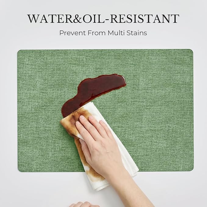 Romanstile Vinyl Placemats Set of 6, Reversible Faux Leather Heat Resistant Wipeable Table Mats, Waterproof Washable Non-Slip Table Placemats for Dining/Kitchen/Outdoor (Grey DarkGreen, 12" x 17") - Image 9