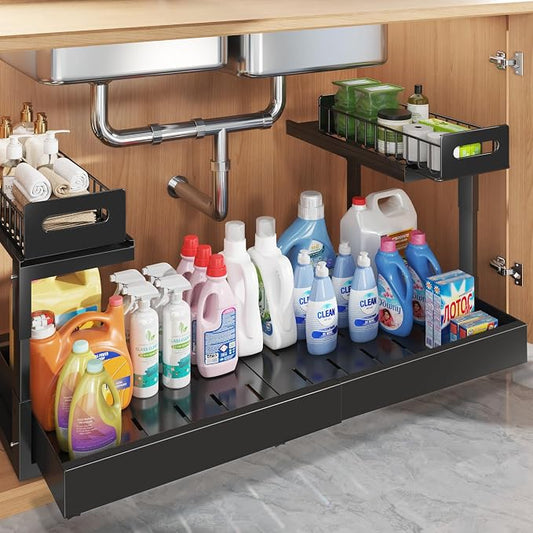 1 Pack-19"-32"W Expandable Under Sink Organizer With Upgrade Ball-Bearing Slide,2-Tier Pull Out Under Cabinet Organizer Height Adjustable,Not Suitable For Cabinets With Partitions In The Middle by UnderSinkOrganizer