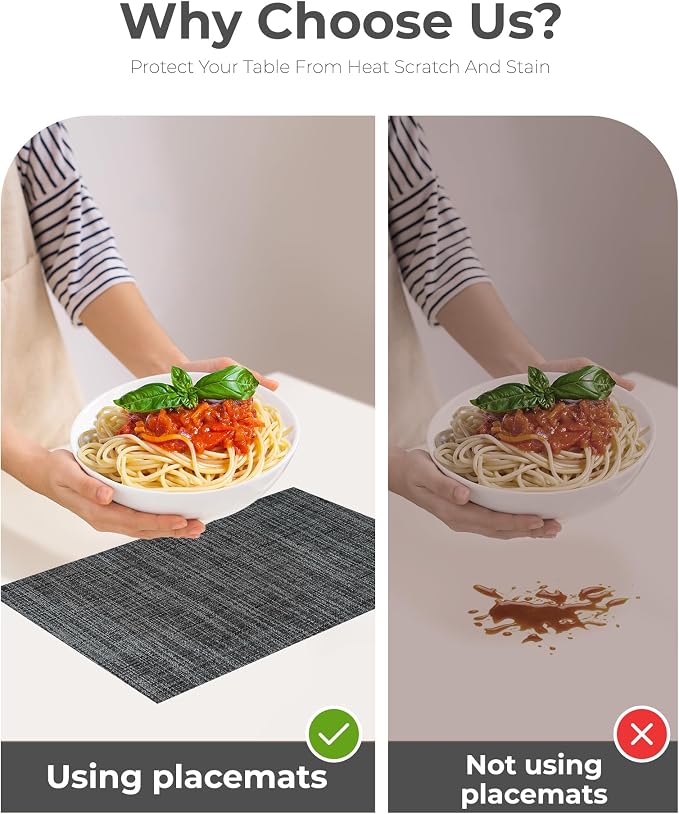 Leetaltree Black and Grey Woven Placemats Set of 4 - Heat Resistant Non-Slip Place mats for Dining Table, Washable Durable PVC Vinyl Woven Table Mats(Black & Grey, 4) - Image 8