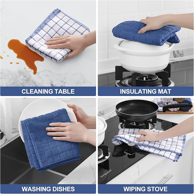 Homaxy Large Premium Cotton Kitchen Towels 16"x 28", 6 Pack, Navy Blue | Natural Ring Spun 390 GSM Dish Towels, Super Absorbent Terry Kitchen Hand Towels, Soft Tea Towels with Hanging Loop - Image 4