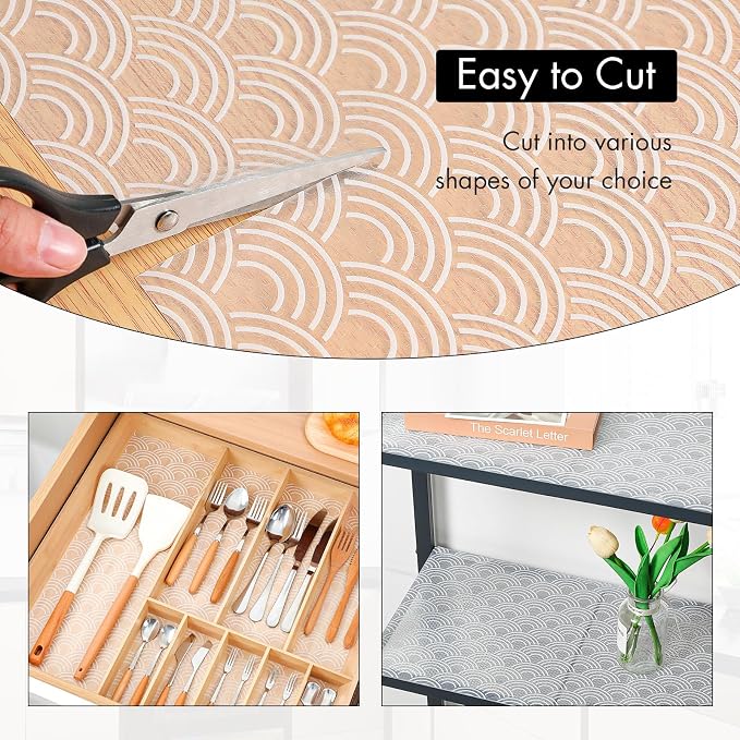 Cooyes Shelf Liners for Kitchen Cabinets – Non Adhesive Drawer and Cabinet Liner, Waterproof and Oil-Proof Kitchen Cupboard Shelf Paper EVA Material Fridge Liner for Refrigerator – Modern Pattern - Image 4