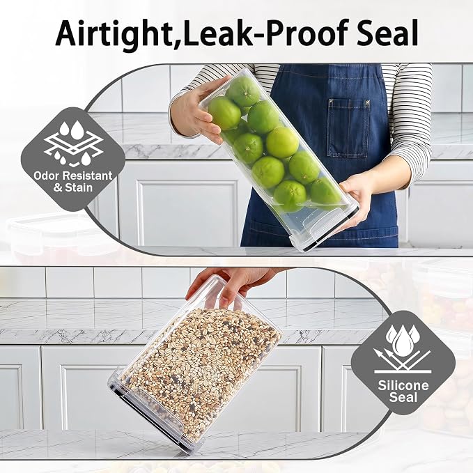 15 PCS Airtight Food Storage Containers with Lids, Plastic Kitchen and Organization Canisters for Cereal, Dry Food, Flour and Sugar, BPA-Free, PVC-Free, Includes Labels & Marker - Image 2