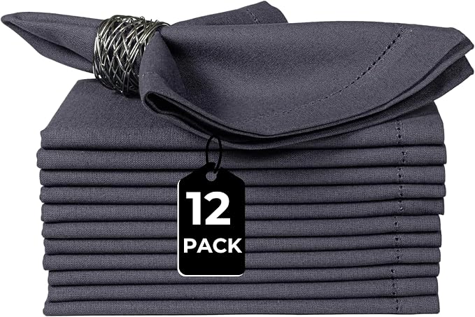 Bedding Craft Cotton Cloth Dinner Napkins Set of 12 – 18x18 Steel Grey with Hemstitched Mitered Corners – Machine Washable Reusable Napkins for Thanksgiving & Christmas - Image 2