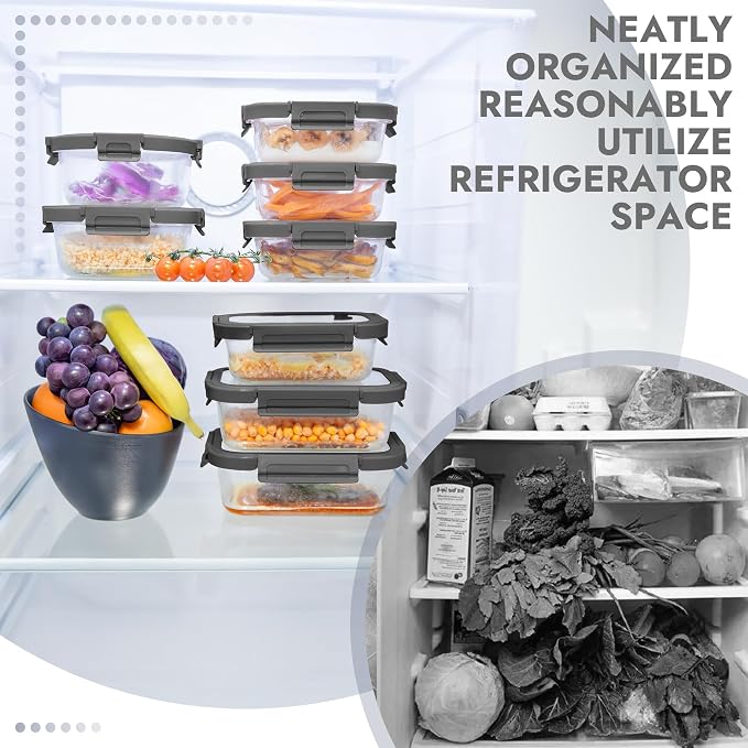 10-Pack Glass Food Storage Containers with Tempered Glass Lids – Borosilicate, Airtight, Oven-Safe (-4°F~950°F), BPA-Free, 4.4 & 1.6 Cup, Leak-Proof, Dishwasher Safe (Gray) - Image 8