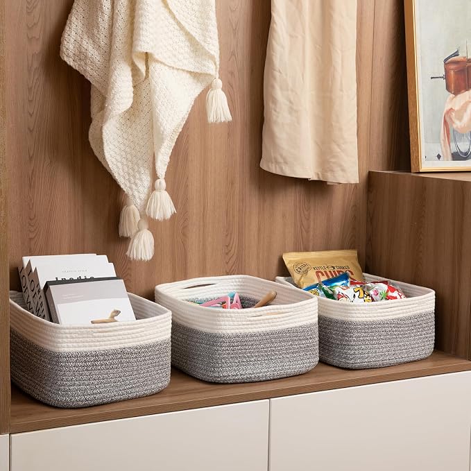OIASKET Storage Baskets for Organizing 3 Pack, Woven Baskets for Shelves, | Closet Organizer Bins with Handle, Empty Gift Basket, Toy Storage for Toys, Blankets, Towels, Clothes, Books, 15"x11.42"x6.7" - Image 5