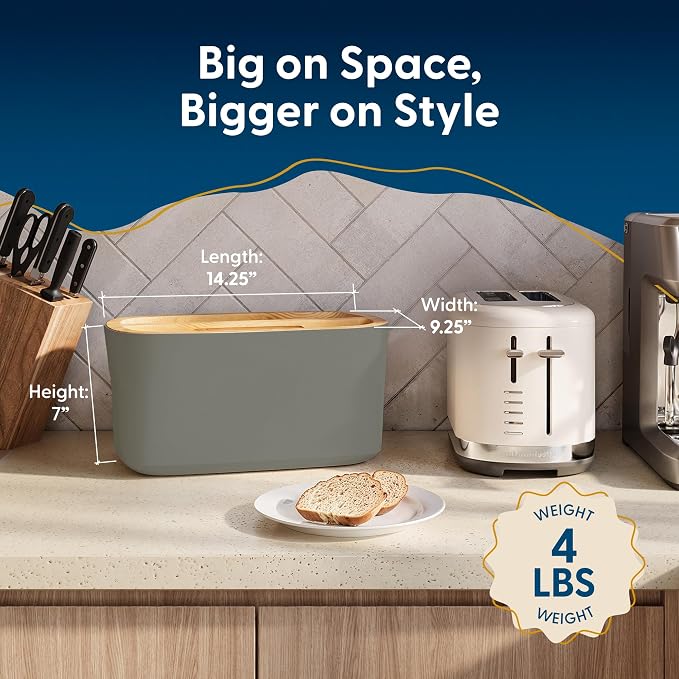 Sonder LA Union Bread Box with Wood Lid (Charcoal) Large 14.25x9.25x7 in | Bamboo Fiber & Recycled Plastic Body with Reversible Bread Board Lid, Kitchen Countertop Use, Larger Than It Appears, 4 lbs - Image 5