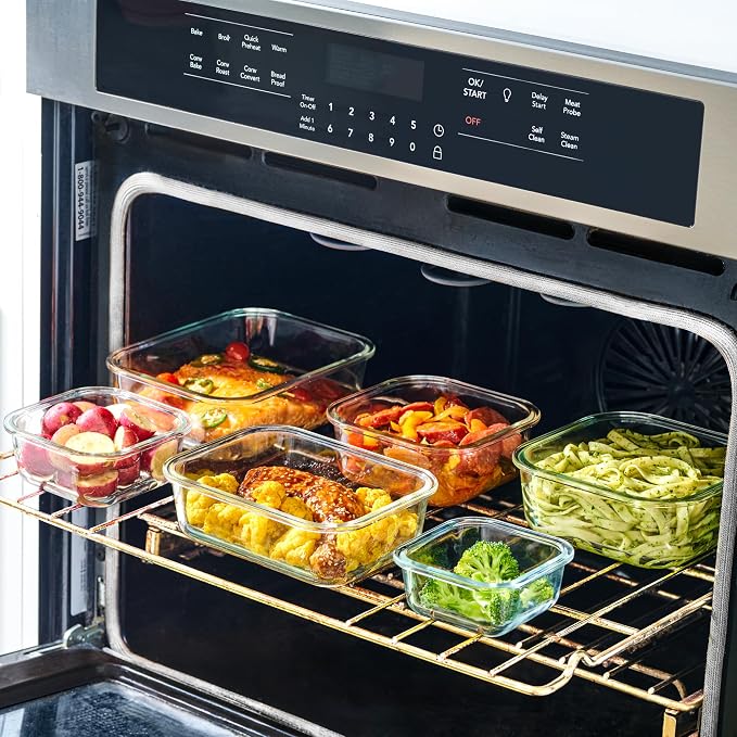24pc Set Glass Food Storage Containers & Bowls with Airtight Lids - Leakproof BPA-Free Meal Prep Airtight Stackable Lunch Boxes, Kitchen Pantry & Storage Organizers - Microwave Freezer Dishwasher Safe - Image 4