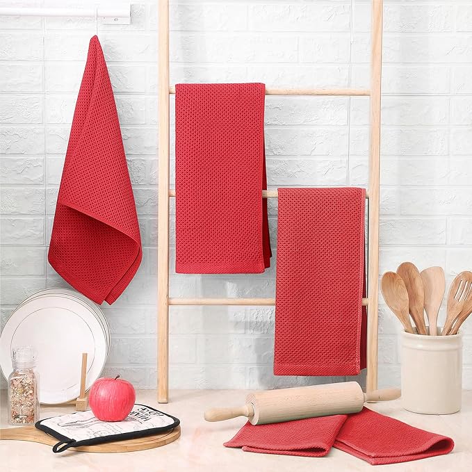 Homaxy 100% Cotton Waffle Weave Kitchen Towels, 10-Pack, Brick Red | Ultra Soft Absorbent Dish Towels, Quick Drying Cleaning Towels, 13 x 28 Inches - Image 6