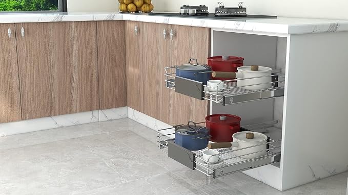 Expandable Pull Out Cabinet Organizer, Slide Out Drawers for Kitchen Cabinets, Heavy Duty Storage Drawers, Chrome Plated Cabinet Wire Shelf, Adjustable Width 12.5~20.2" W x 17.3" D - Image 8