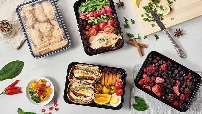 50 Pack Meal Prep Plastic Food Storage Containers With Lids 28 oz 1 Compartment Black Rectangular Reusable To Go Lunch Prepping Boxes BPA-Free Microwavable Freezer Dishwasher Safe Stackable - Image 6