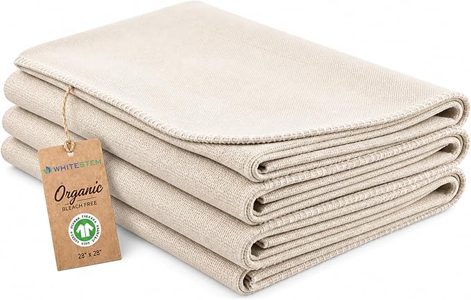 Flour Sack Towels for Bread Dough Proofing – Unbleached, Thick Organic Cotton Baking Cloth for Baguettes, Ciabatta, Pastry – Reusable, 28"x28", 3-Pack by WHITESTEM