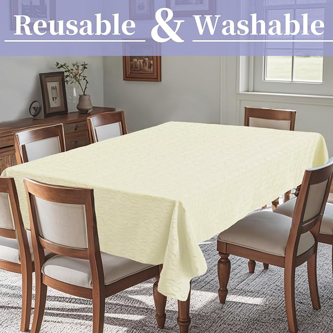 Cream Tablecloth (Seats 8-10), Jacquard Tablecloths for Rectangle Tables 60"x102" (5-7ft) - Cotton & Polyester Blended, Washable & Reusable, 1PC Cream Table Cover for Dinner & Banquet, Bows - Image 2