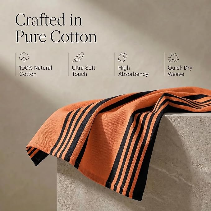 Urban Villa Kitchen Towels Cotton Dish Towels 20”x30” (Set of 6) Orange Blk - Image 4