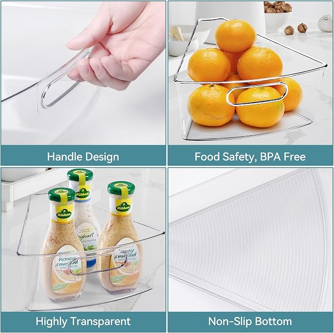 Oubonun Lazy Susan Organizers Set of 6, 11.6’’ x 10.2’’ x 4.1’' Plastic Transparent Kitchen Cabinet Storage Bins with Handle, 4.1" Deep Container, 1/8 Wedge - Food Safe, without BPA - Image 4