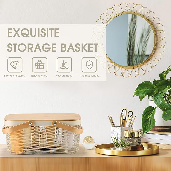 Jingmore 4 Pcs Metal Mesh Baskets with Lid, Stackable for Storage, Prevents Fruit Flies for Vegetable Fruit Kitchen Cabinet Picking Gathering Pantry Harvest Garden(16 Inch,White) - Image 6