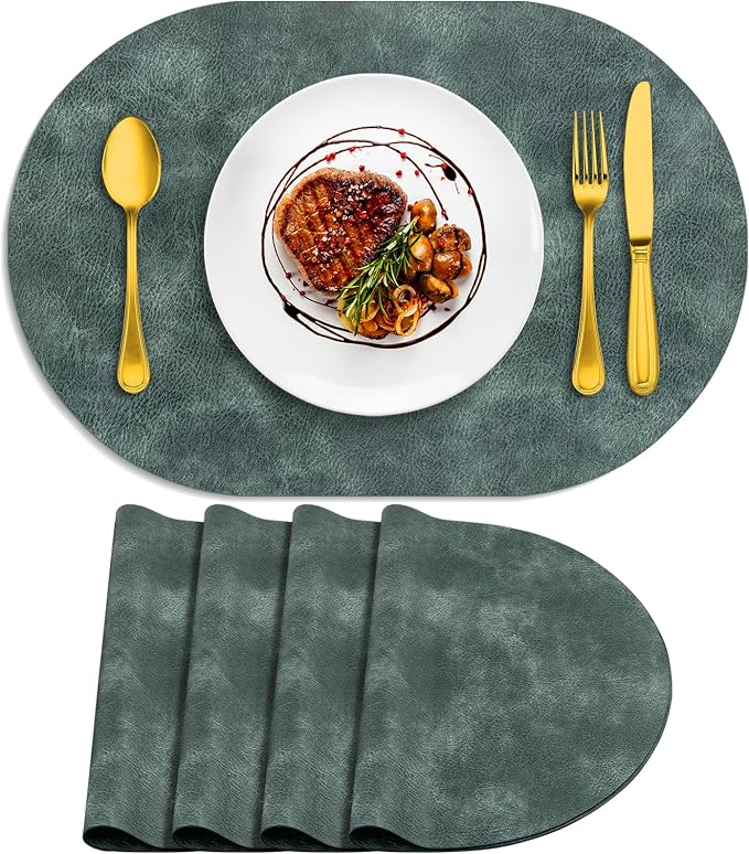 ADRIMER Placemats, Heat Resistant Oval Placemats Set of 4 Washable 12 x 17 Inch, Waterproof Table Mats, Wipeable Pu Place Mats for Kitchen, Dining Room, Blue & Green by Adrimersdreamistobeanindispensablecompanioninyourlife