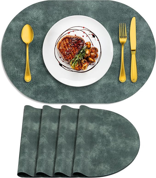 ADRIMER Placemats, Heat Resistant Oval Placemats Set of 4 Washable 12 x 17 Inch, Waterproof Table Mats, Wipeable Pu Place Mats for Kitchen, Dining Room, Blue & Green by Adrimersdreamistobeanindispensablecompanioninyourlife