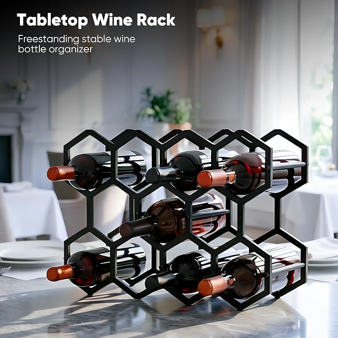 3-Tier Hexagon Metal Countertop Wine Rack, 11 Bottles Tabletop Wine Bottle Holder Stand for Cabinet Pantry, Indoor Outdoor Home Bar Storage Organizer - Image 3