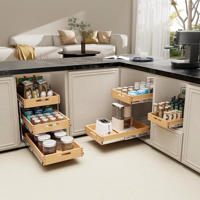 2 Tier Pull Out Drawers for Cabinets 21"W x 21"D, Farmeless&Farme | Full Slide Out Wood Drawer Shelf, Heavy Duty Caddy Pull Out Cabinet Organizer, Base Cabinet Organization for Kitchen, Pantry - Image 8