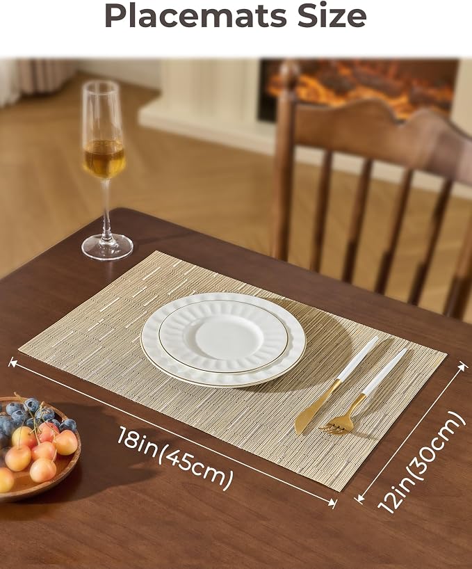 Leetaltree Light Brown Placemats Set of 4 - Heat Resistant Non-Slip Place mats for Dining Table, Washable Durable PVC Vinyl Woven Table Mats（Light Brown, 4） - Image 4
