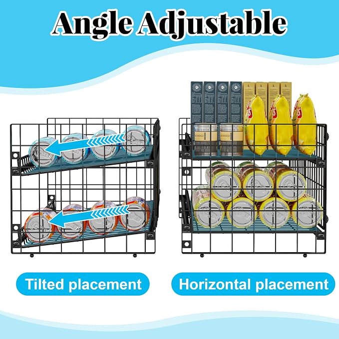 2-Pack Stackable Can Organizer for Pantry Shelf, Adjustable Extra-Long Rolling Can Rack for Kitchen Cupboard Storage, Sturdy Standing Can Holder for Canned Food Goods Soda up to 100, 2 Tier, Black - Image 2